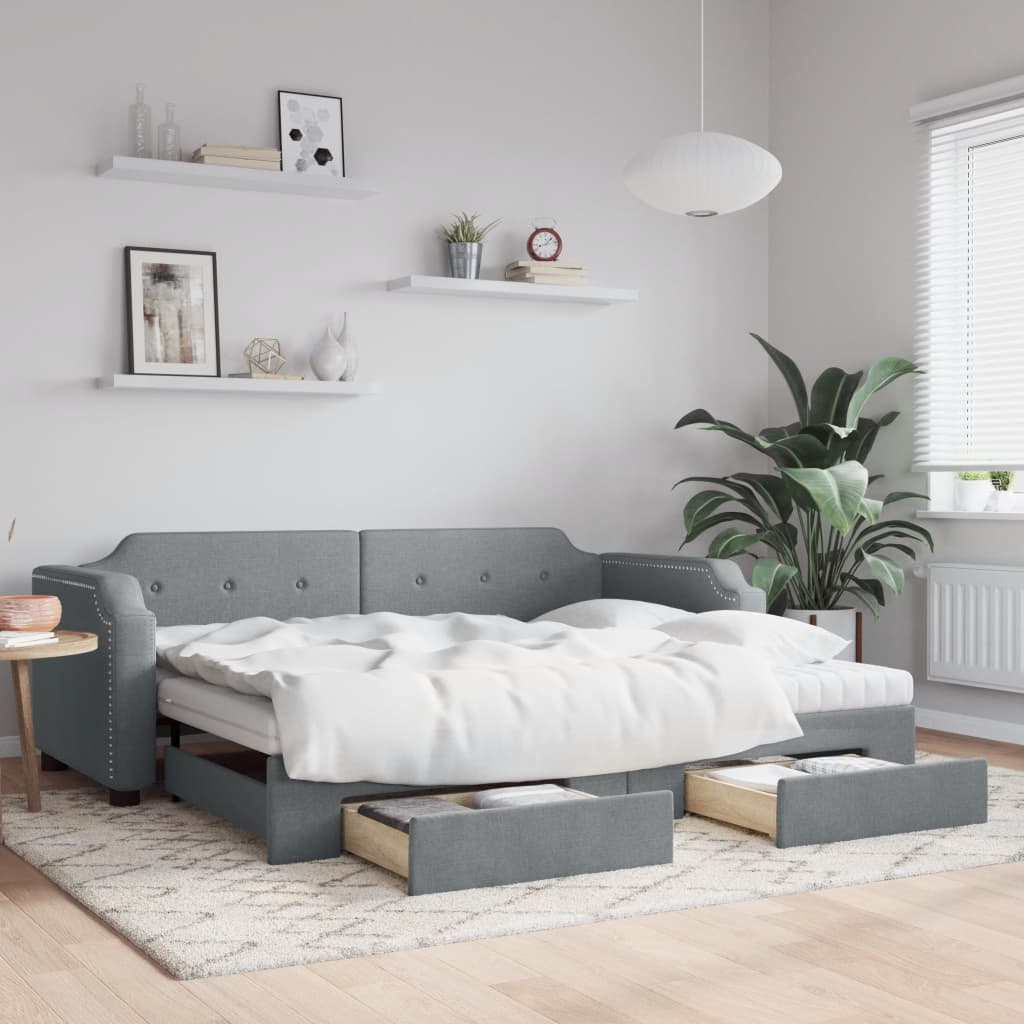 vidaXL Rozkladacia denná posteľ so zásuvkami bledosivá 100x200cm látka