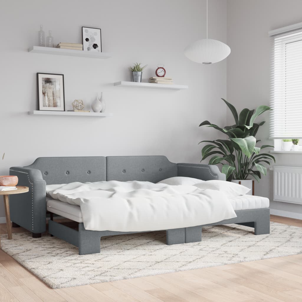 vidaXL Rozkladacia denná posteľ s matracmi bledosivá 100x200 cm látka