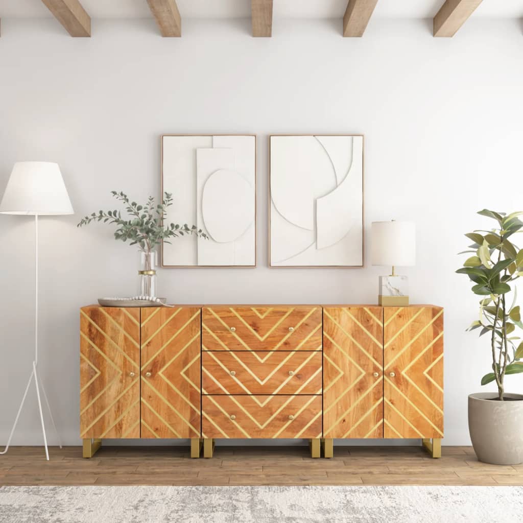 vidaXL Bočné skrinky 3 ks hnedo-čierne 60x33,5x75 cm masívne mango