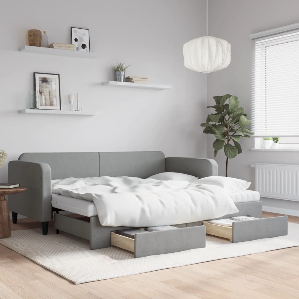 vidaXL Rozkladacia denná posteľ so zásuvkami bledosivá 90x200 cm látka