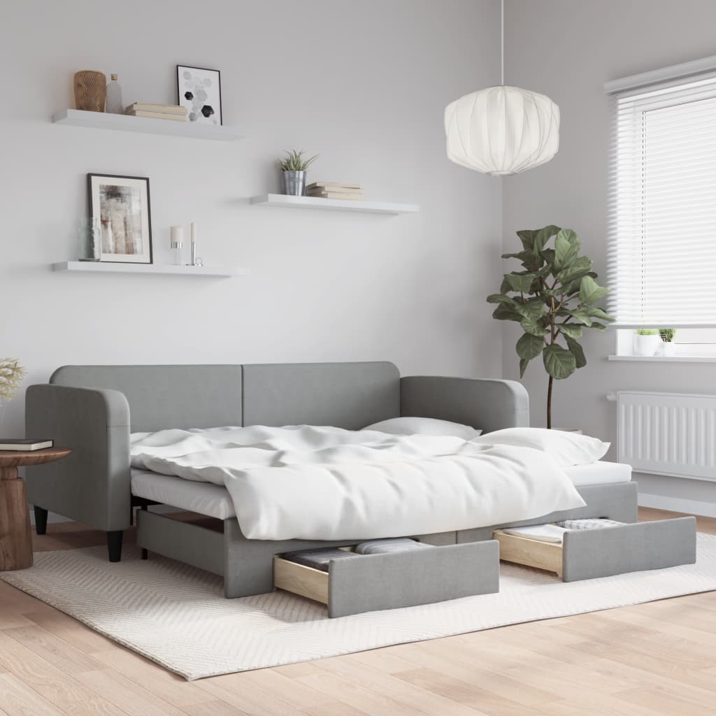 vidaXL Rozkladacia denná posteľ so zásuvkami bledosivá 90x200 cm látka