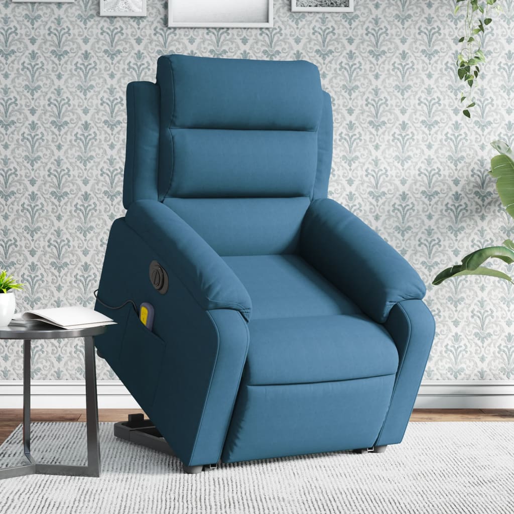 vidaXL Elektrické zdvíhacie masážne sklápacie kreslo modré zamat