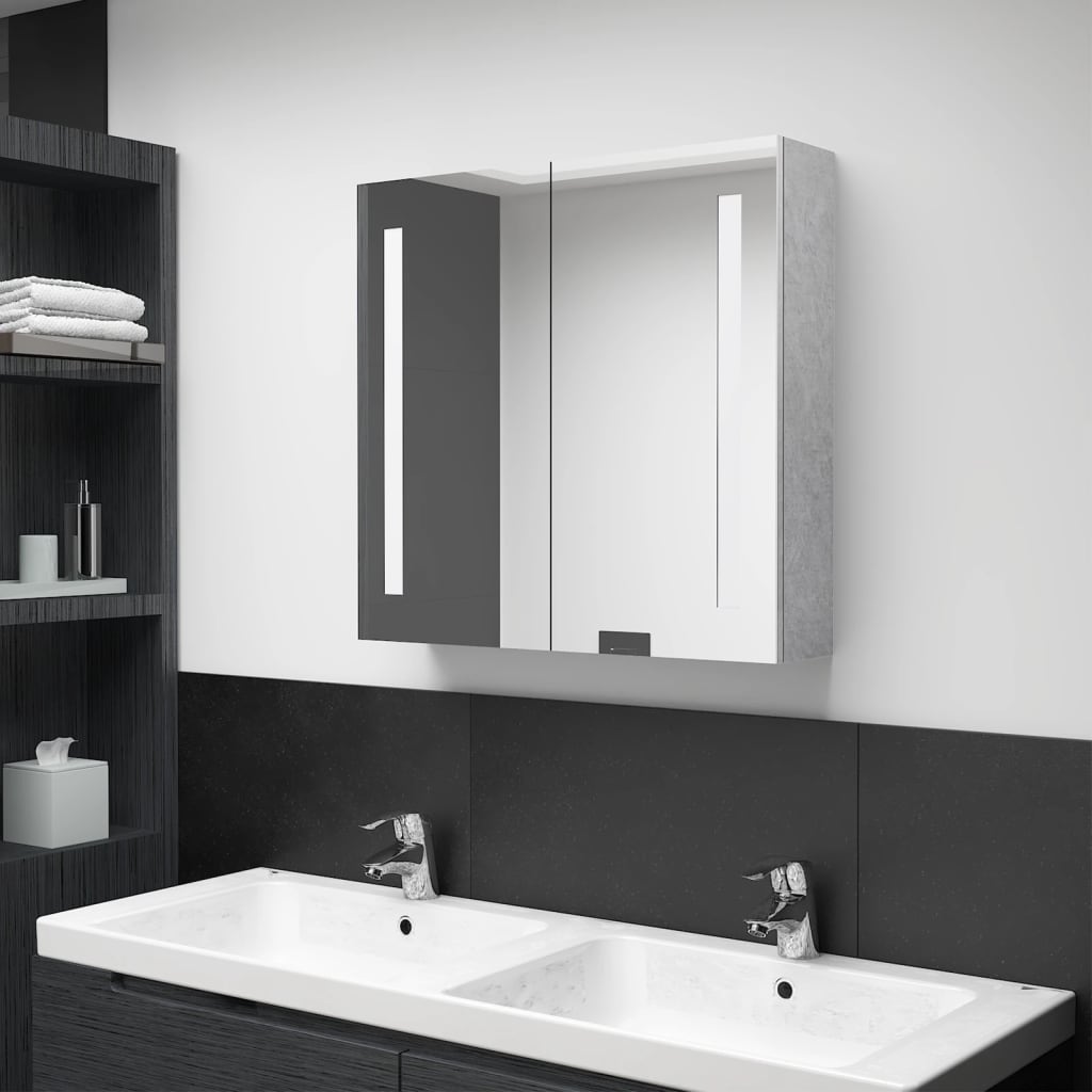 vidaXL LED kúpeľňová zrkadlová skrinka betónovo-sivá 62x14x60 cm