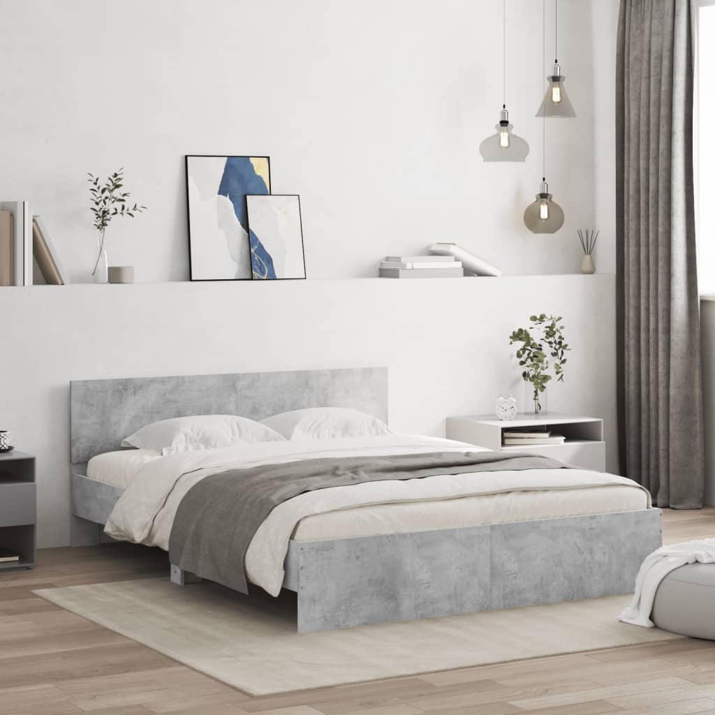 vidaXL Posteľný rám s čelom betónovo sivý 140x190 cm