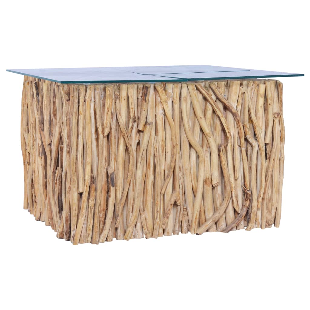 vidaXL Konferenčný stolík so sklenenou doskou 66x66x40cm tíkový masív