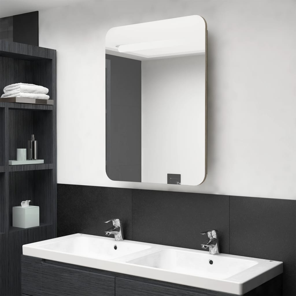 vidaXL LED kúpeľňová zrkadlová skrinka farba dubu 60x11x80 cm