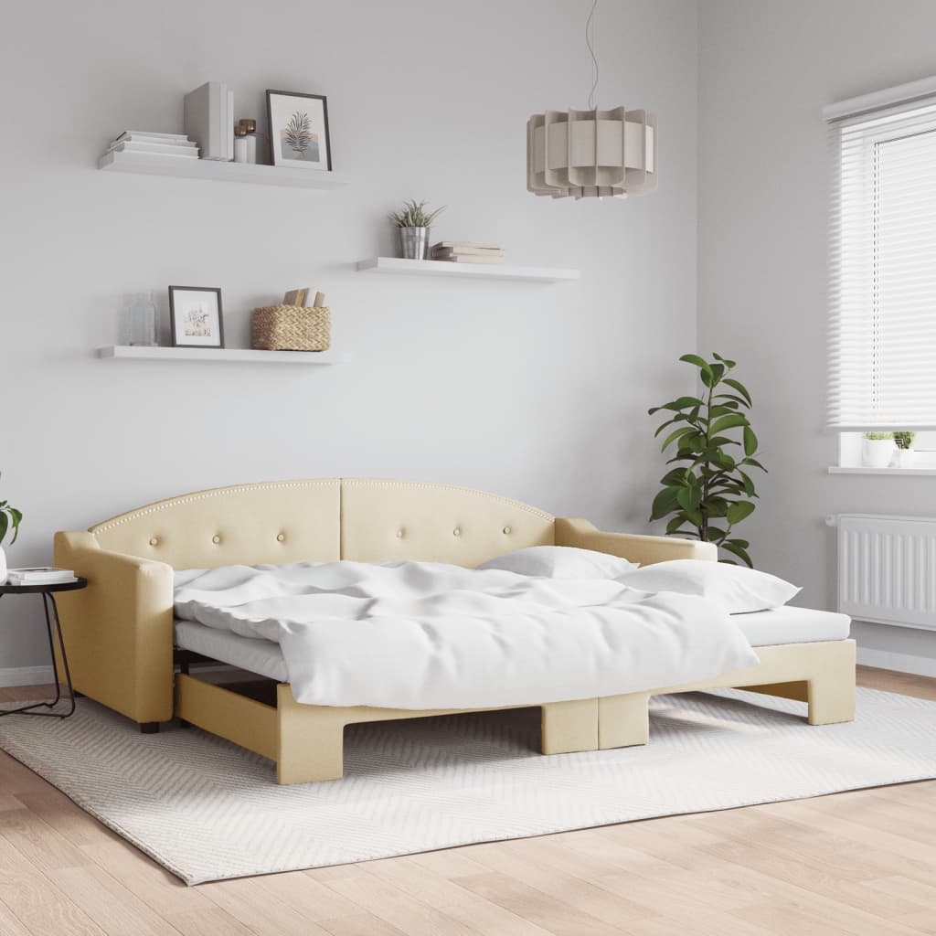 vidaXL Denná posteľ s rozkladacou posteľou krémová 90x200 cm látka