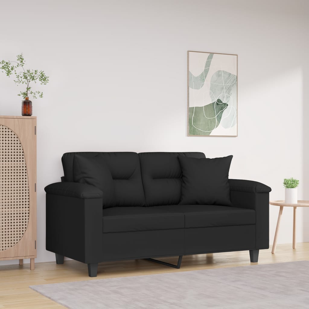 vidaXL 2-miestna pohovka s vankúšmi čierna 120 cm mikrovlákno