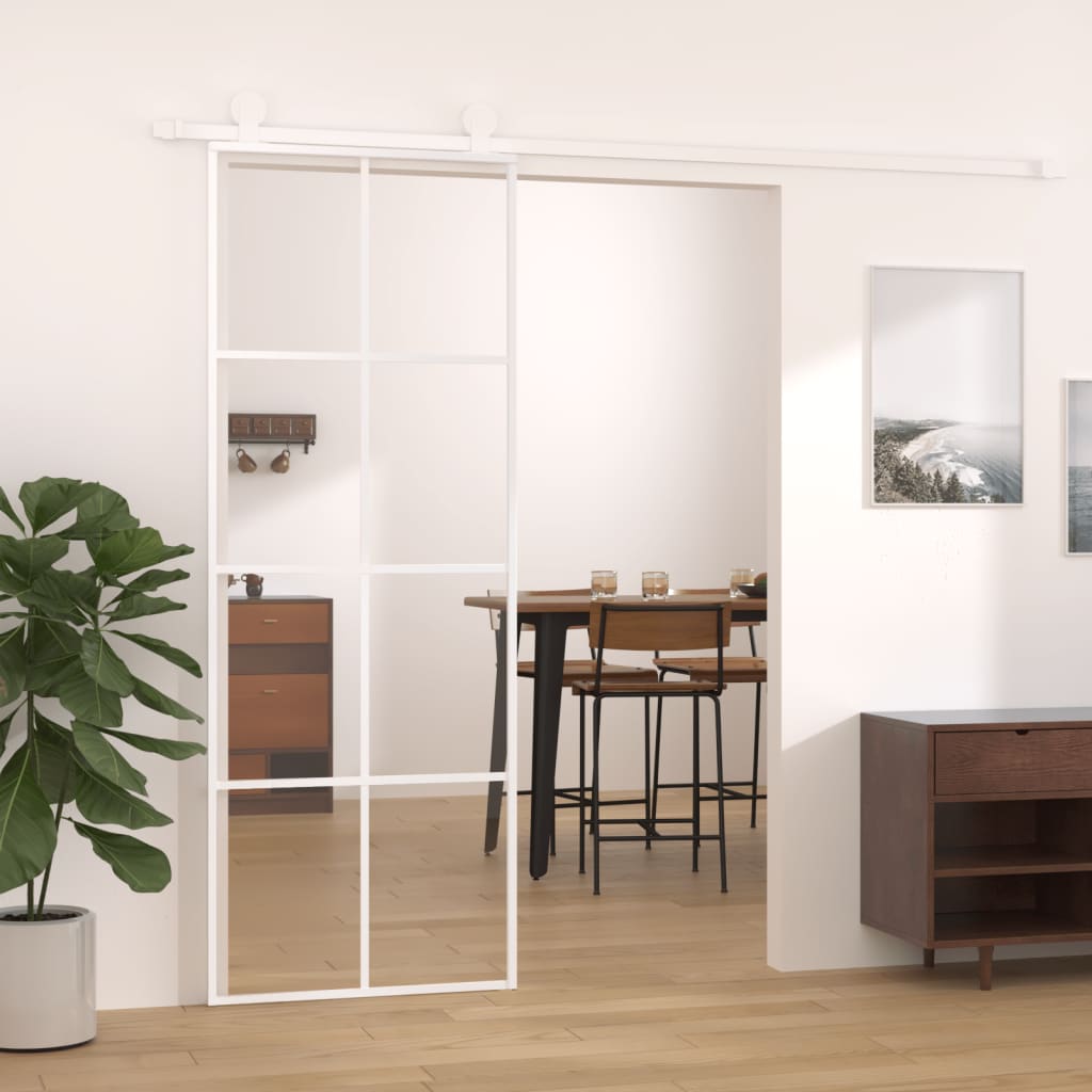 vidaXL Posuvné dvere ESG sklo a hliník 76x205 cm biele