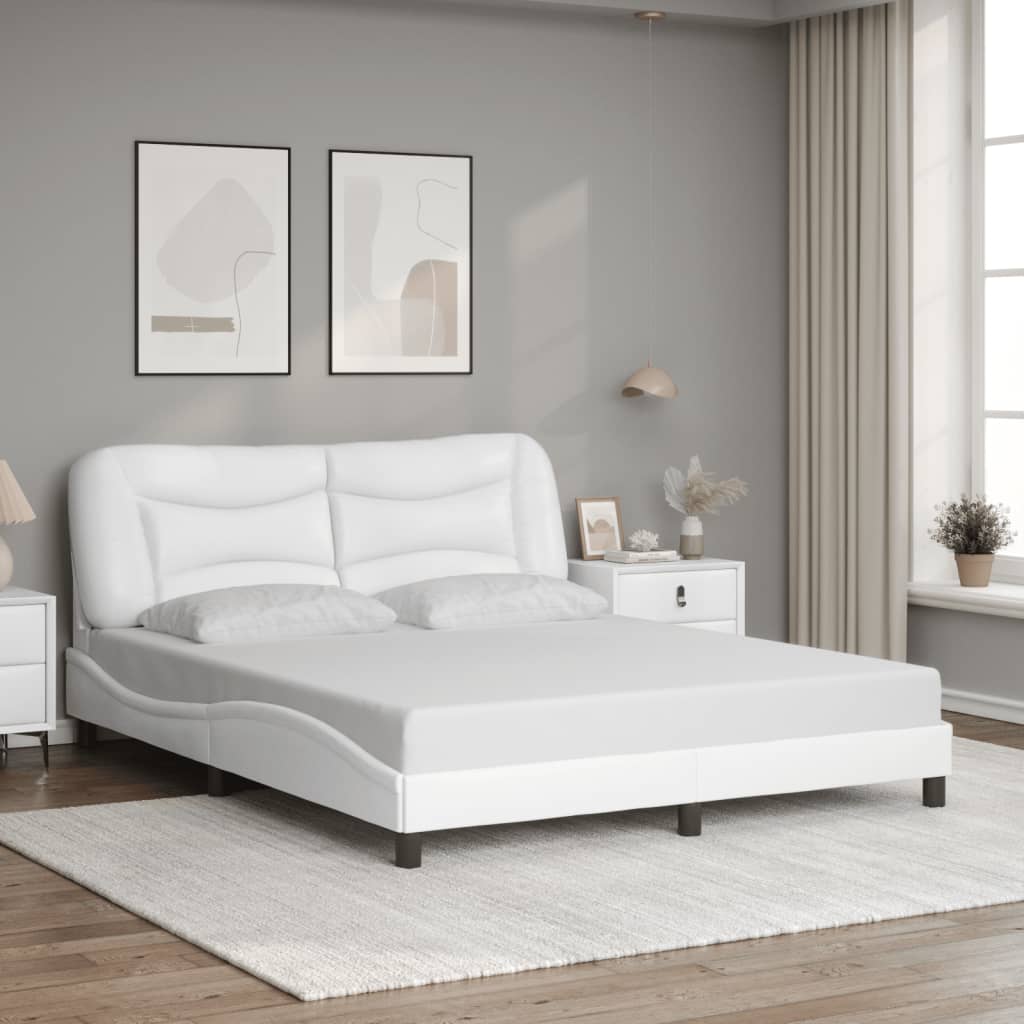 vidaXL Posteľný rám s čelom biely 160x200 cm umelá koža
