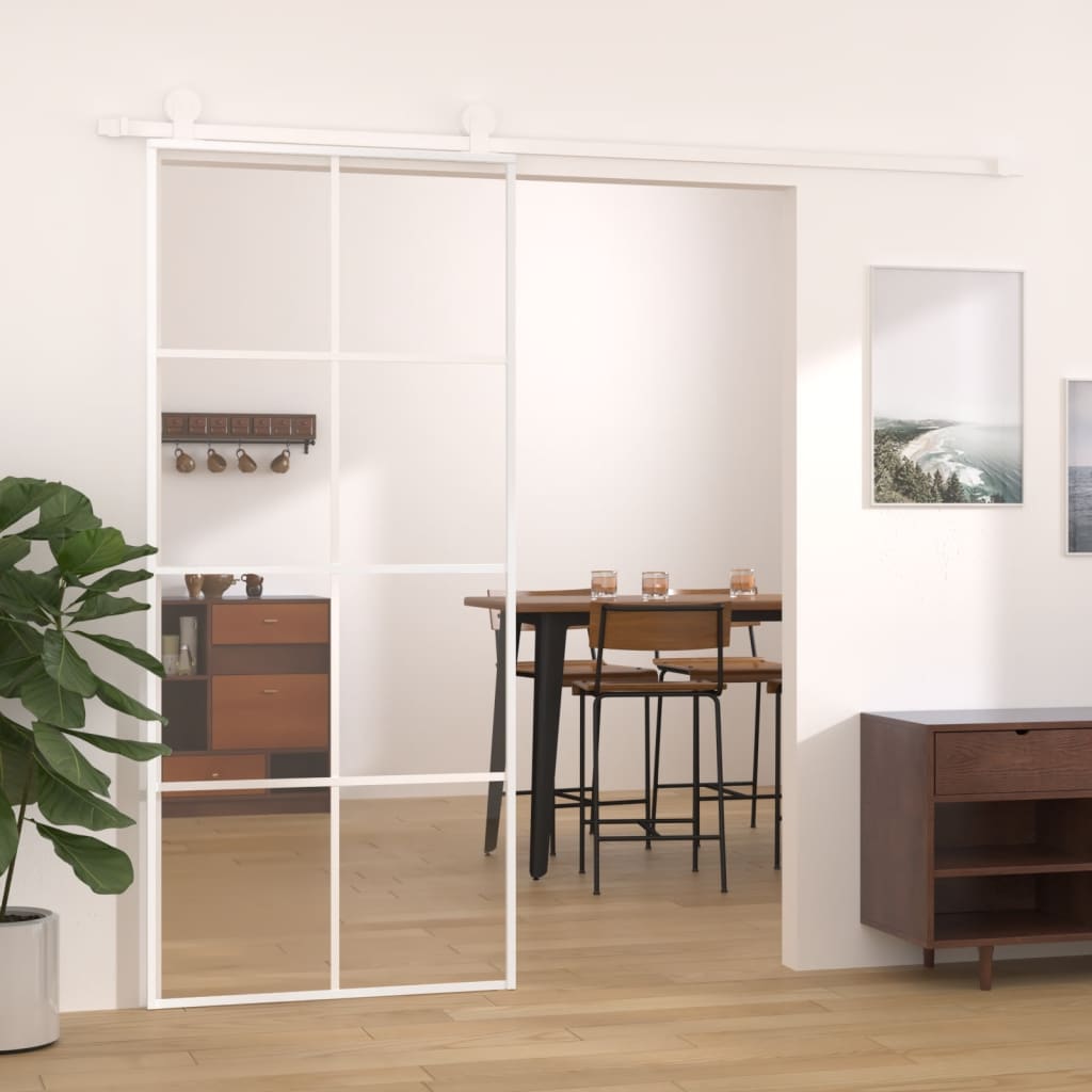 vidaXL Posuvné dvere ESG sklo a hliník 90x205 cm biele