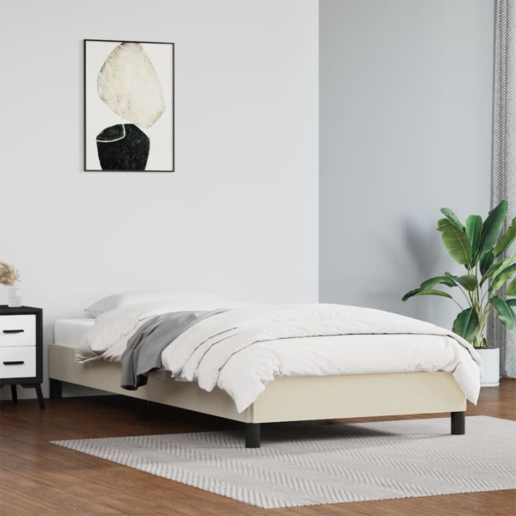 vidaXL Posteľný rám krémový 100x200 cm umelá koža