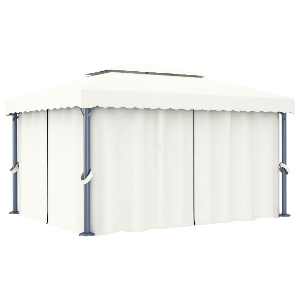 vidaXL Altánok so závesom 4x3 m, krémovo biely, hliník