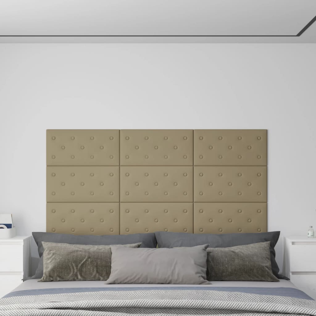 vidaXL Nástenné panely 12 ks kapučínové 60x30 cm umelá koža 2,16 m²