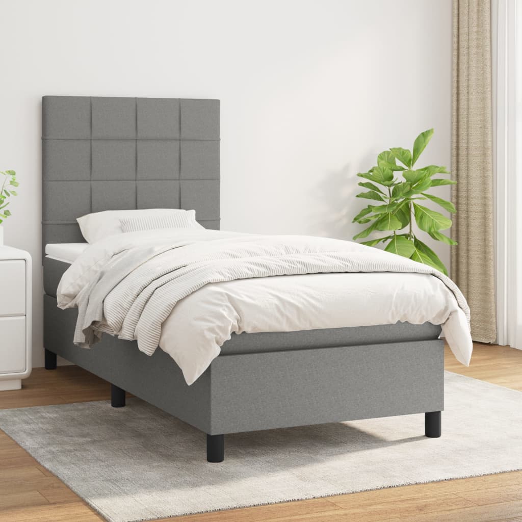 vidaXL Posteľný rám boxsping s matracom tmavosivý 80x200 cm látka