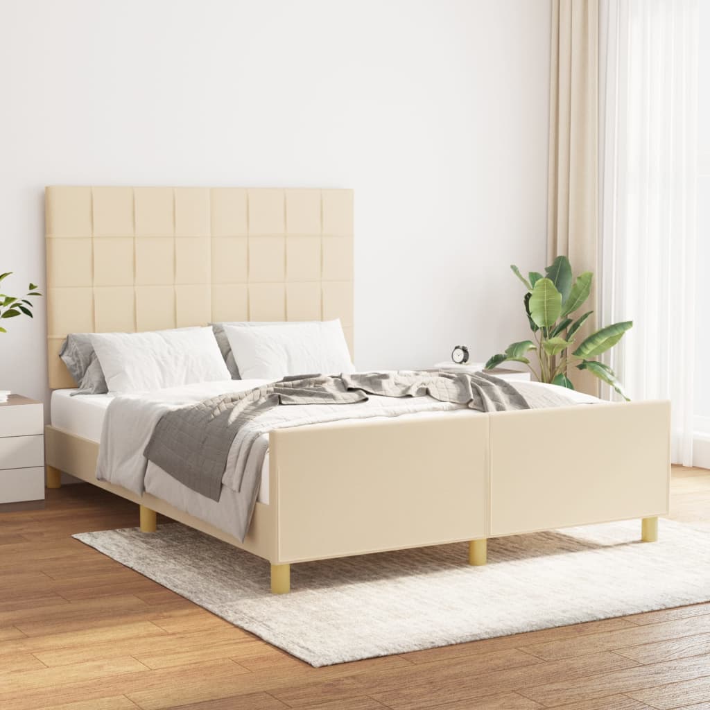 vidaXL Posteľ bez matraca krémová 140x190 cm látka