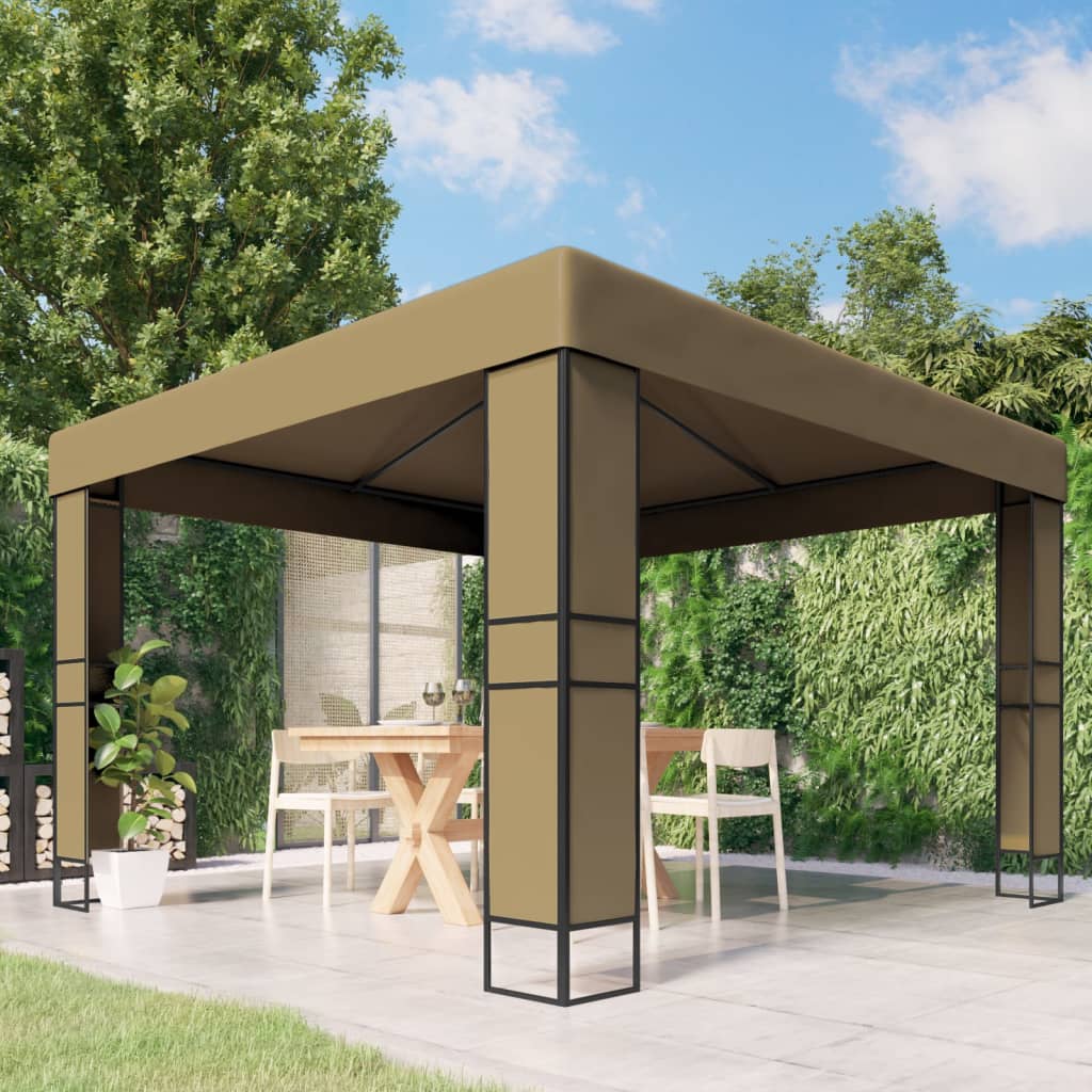 vidaXL Altánok s dvojitou strieškou 3x3x2,7 m, sivohnedý 180 g/m²
