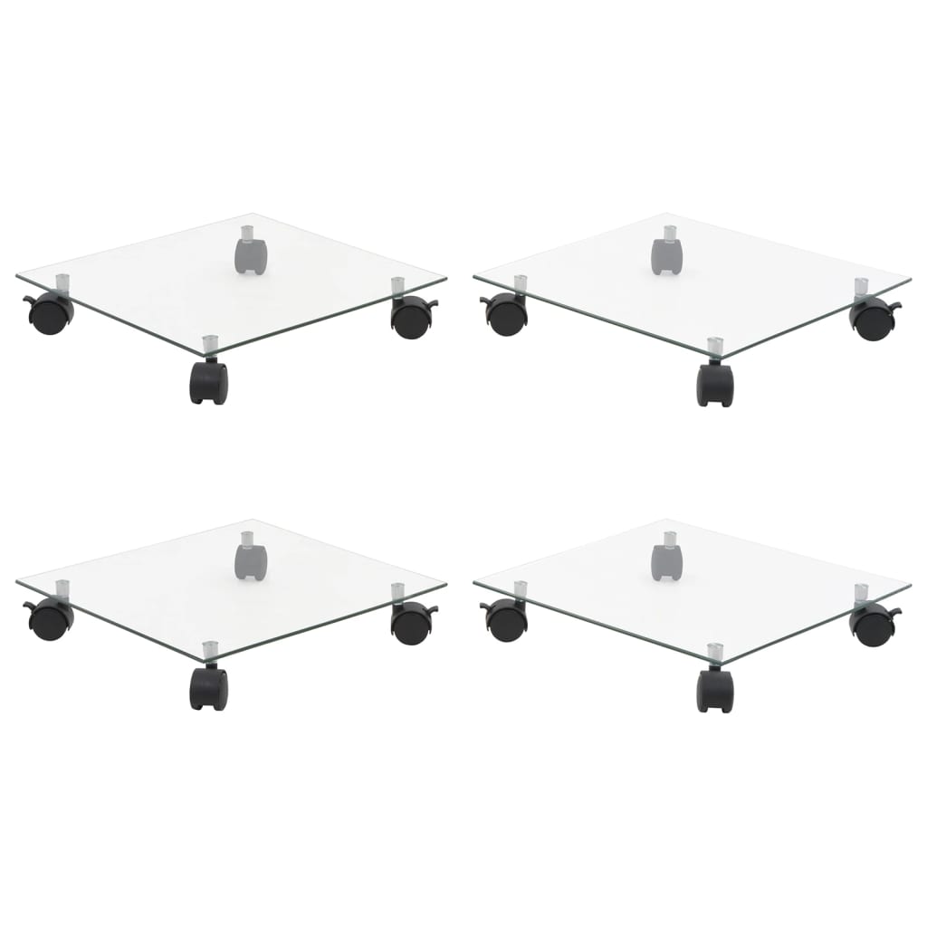 vidaXL Podstavce pod kvetináč 4 ks 35x35 cm tvrdené sklo štvorcové