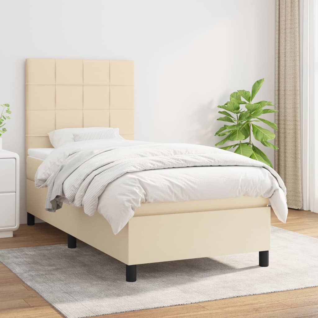 vidaXL Posteľný rám boxspring s matracom krémový 90x190 cm látka