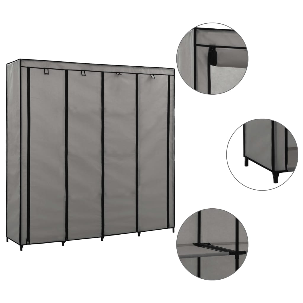 vidaXL Šatník so 4 priehradkami sivý 175x45x170 cm