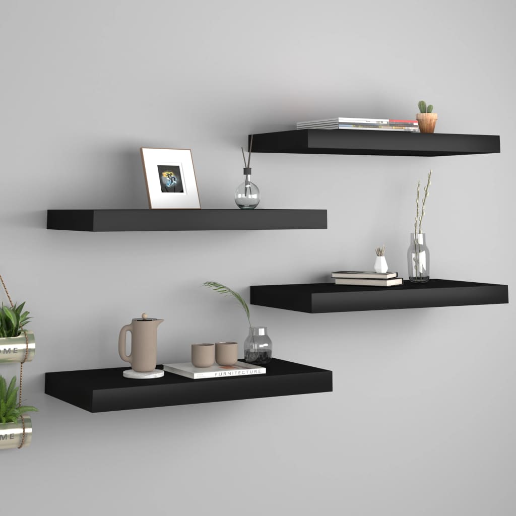 vidaXL Plávajúce nástenné police 4 ks, čierne 50x23x3,8 cm, MDF