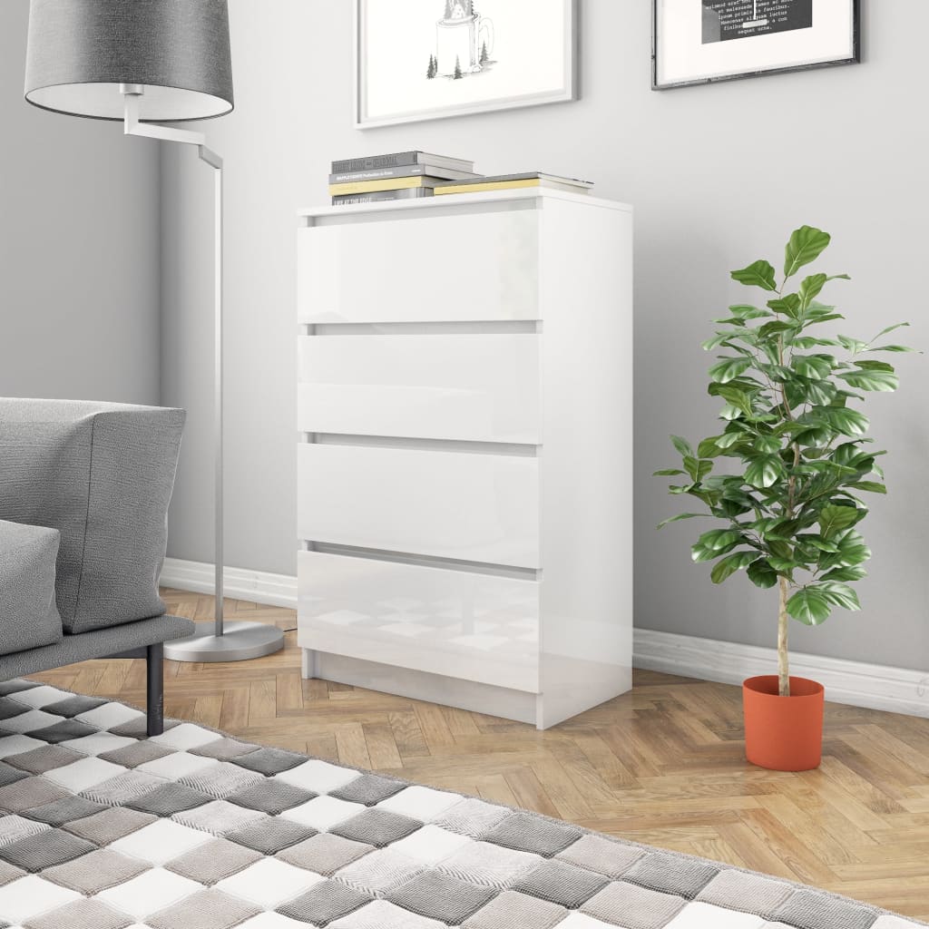 vidaXL Komoda, lesklá biela 60x35x98,5 cm, kompozitné drevo