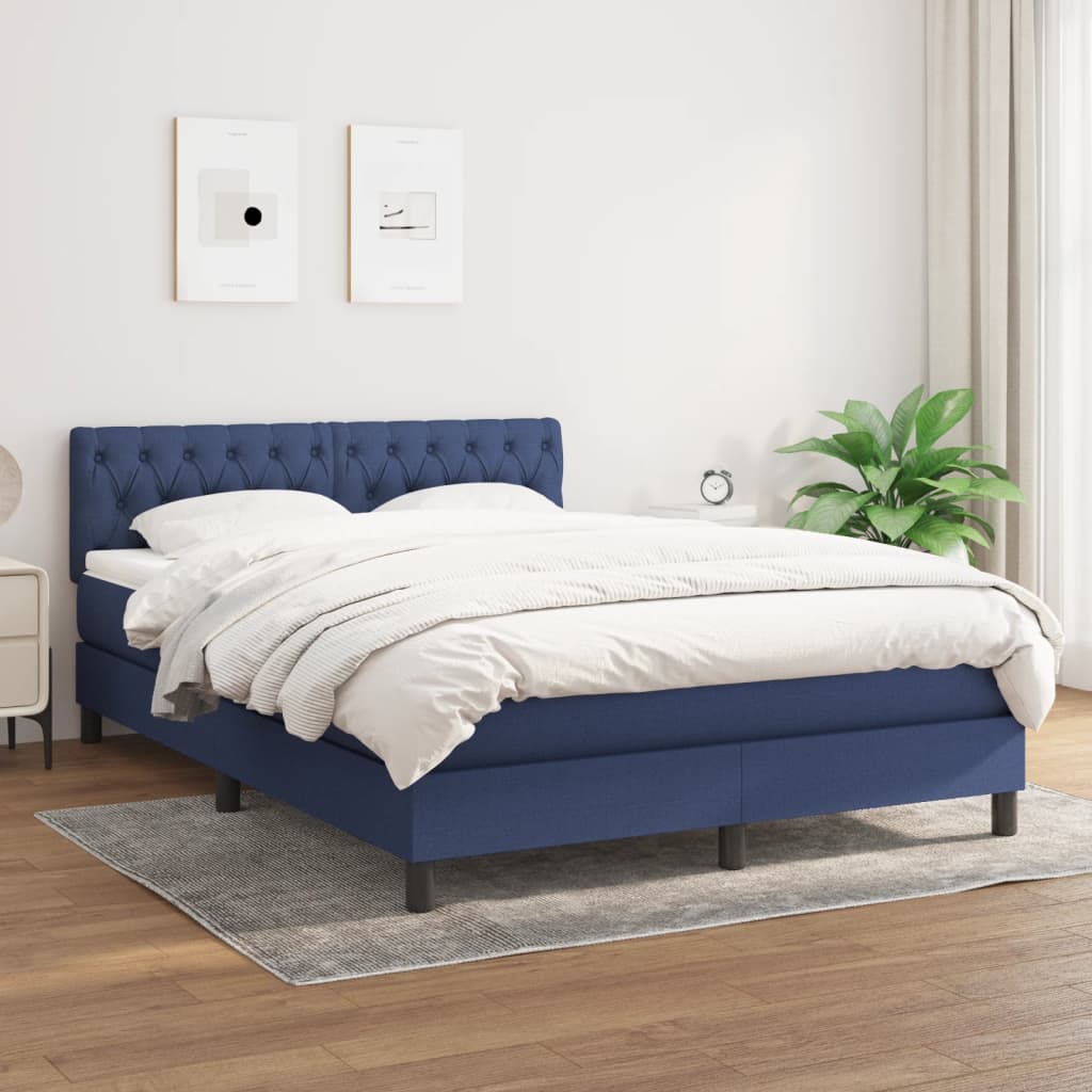 vidaXL Posteľný rám boxspring s matracom modrý 140x200 cm látka