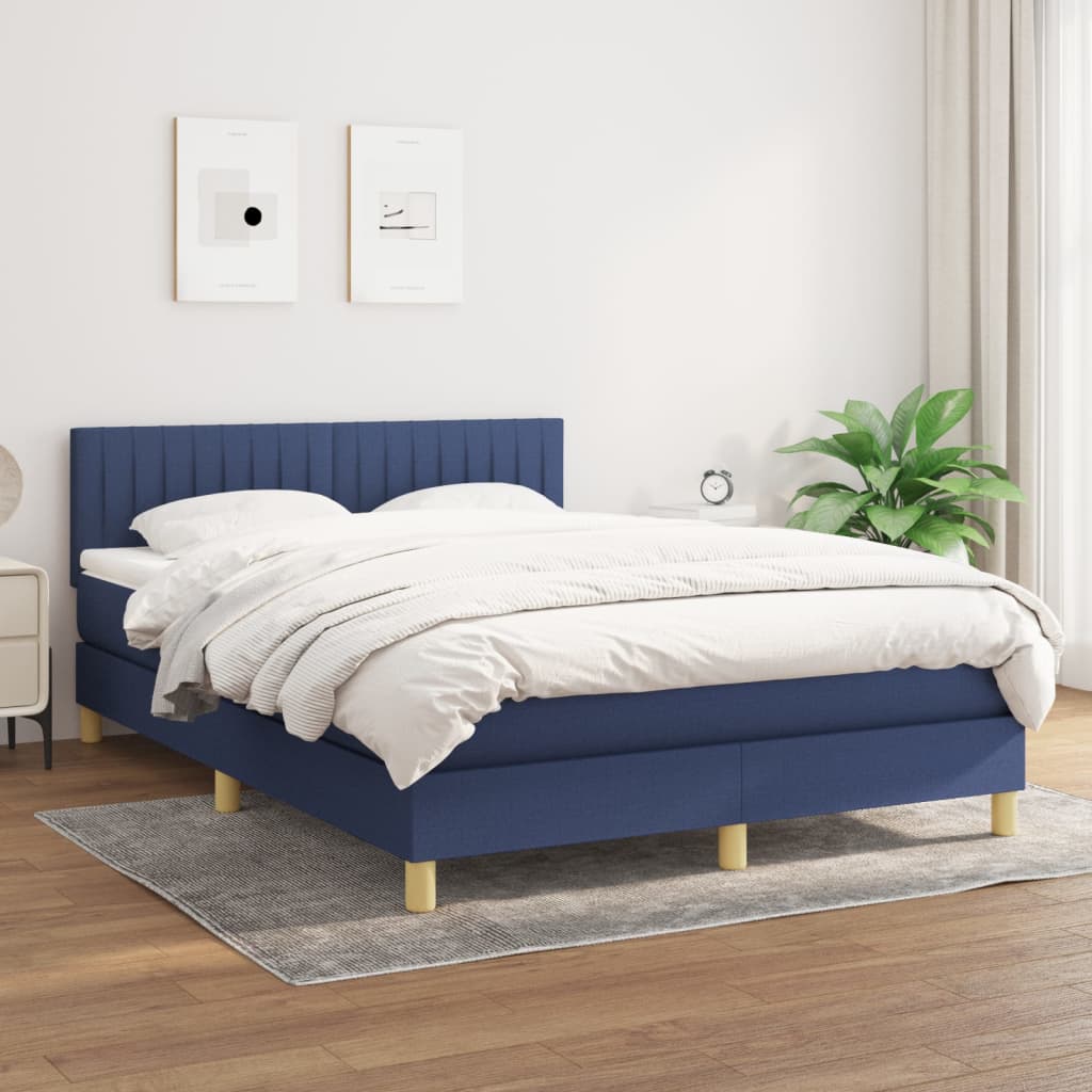 vidaXL Posteľný rám boxspring s matracom modrý 140x200 cm látka