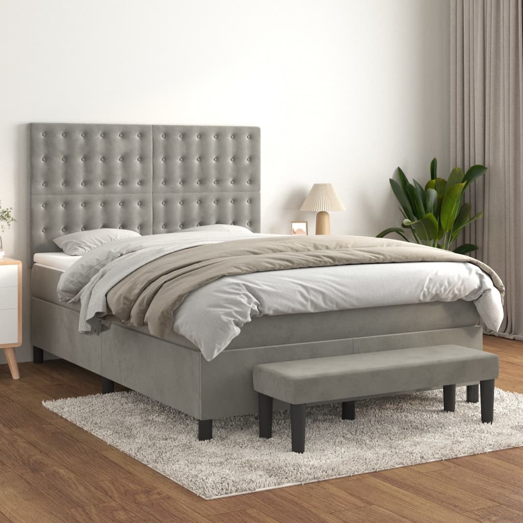 vidaXL Posteľný rám boxsping s matracom bledosivý 140x200 cm zamat