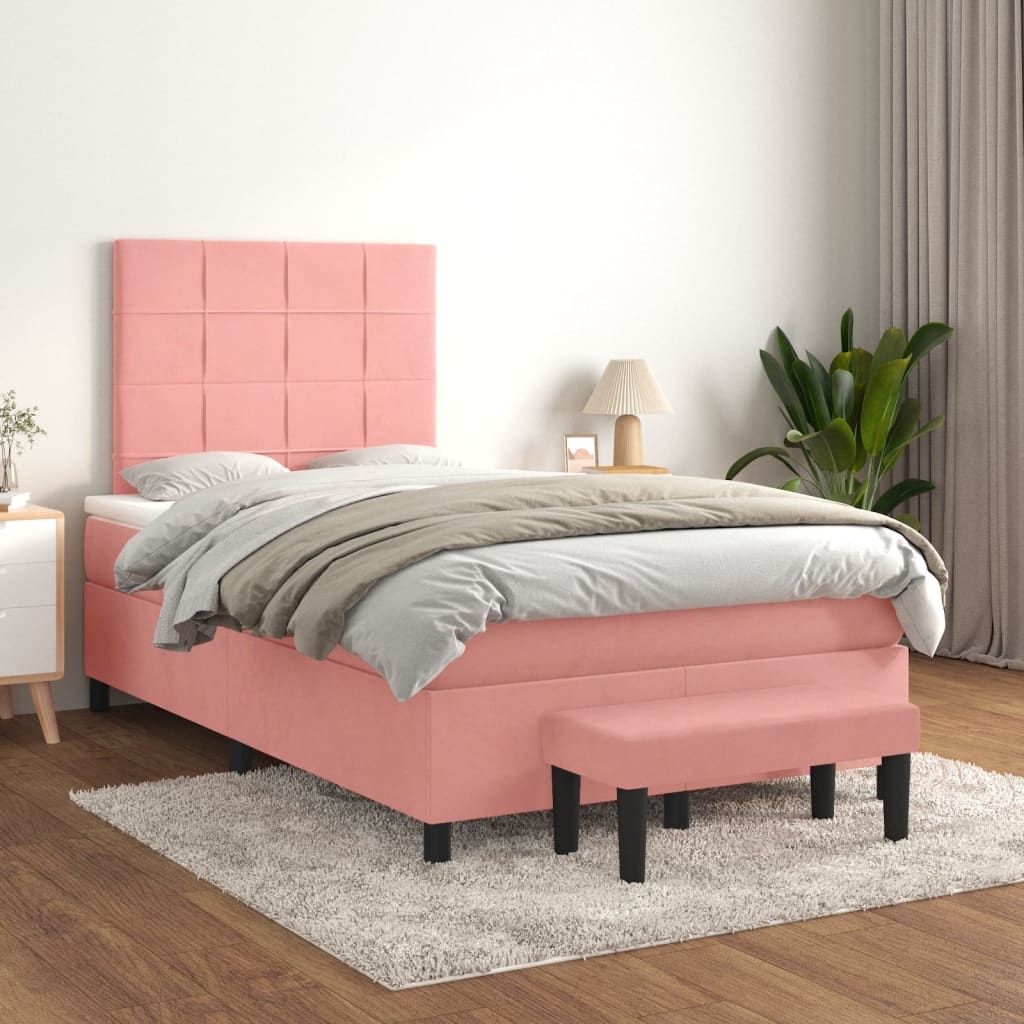 vidaXL Posteľný rám boxsping s matracom ružový 120x200 cm zamat