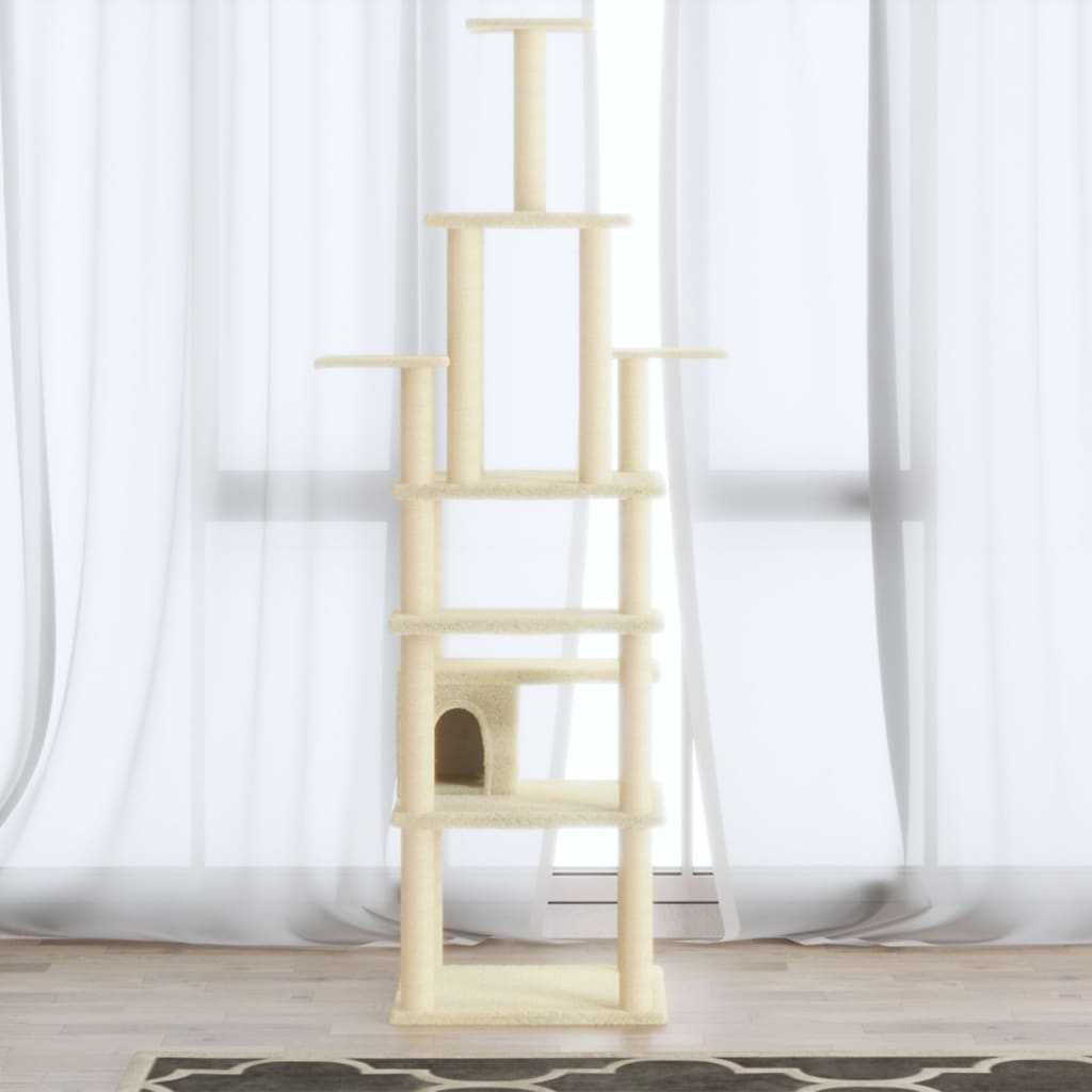 vidaXL Škrabadlo pre mačky so sisalovými stĺpikmi krémové 183 cm