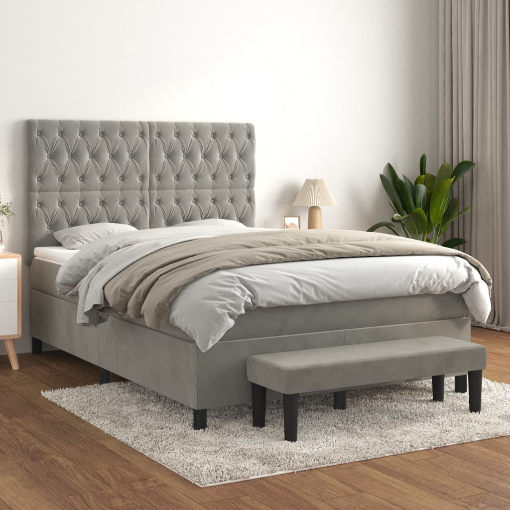 vidaXL Posteľný rám boxsping s matracom bledosivý 140x190 cm zamat