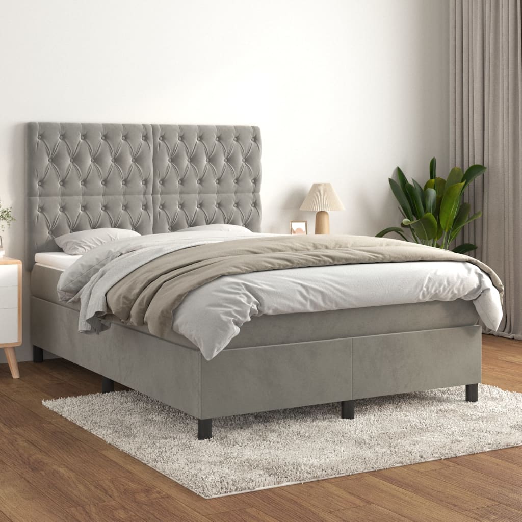 vidaXL Posteľný rám boxsping s matracom bledosivý 140x200 cm zamat