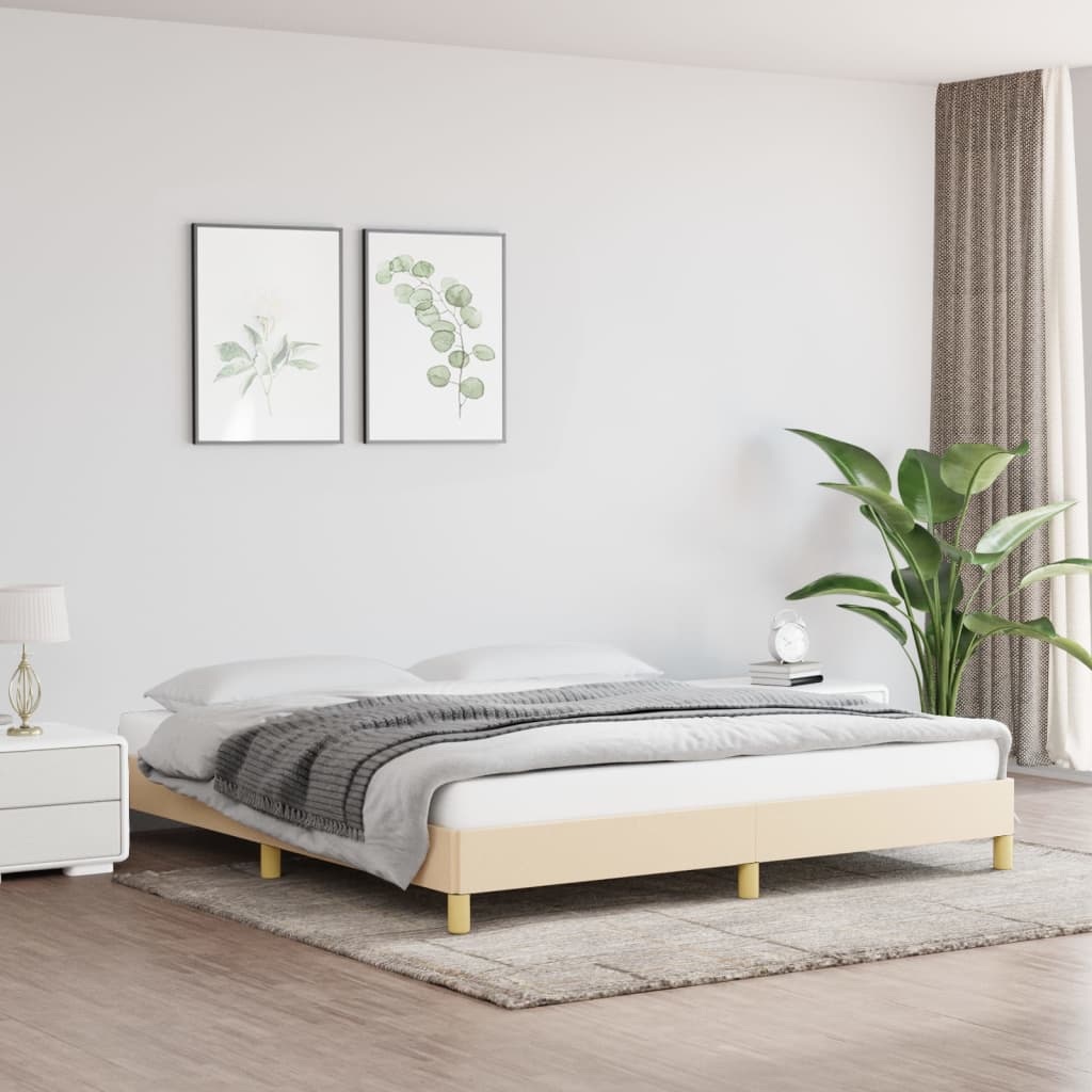 vidaXL Posteľ bez matraca krémová 180x200 cm látka