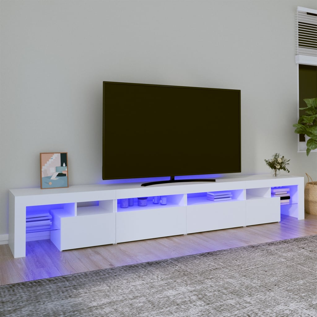vidaXL TV skrinka s LED svetlami biela 260x36,5x40 cm