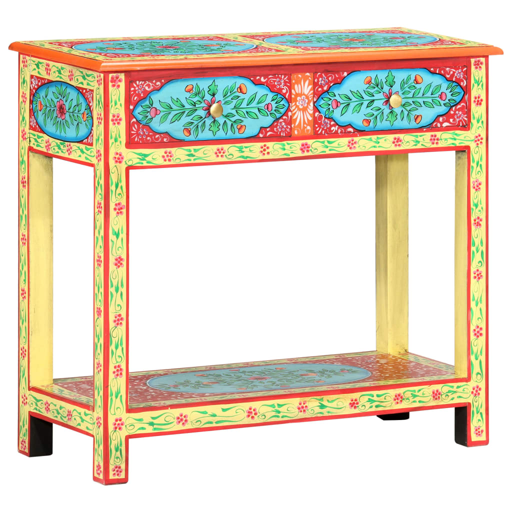 vidaXL Ručne maľovaný konzolový stolík 80x35x75 cm mangovníkový masív