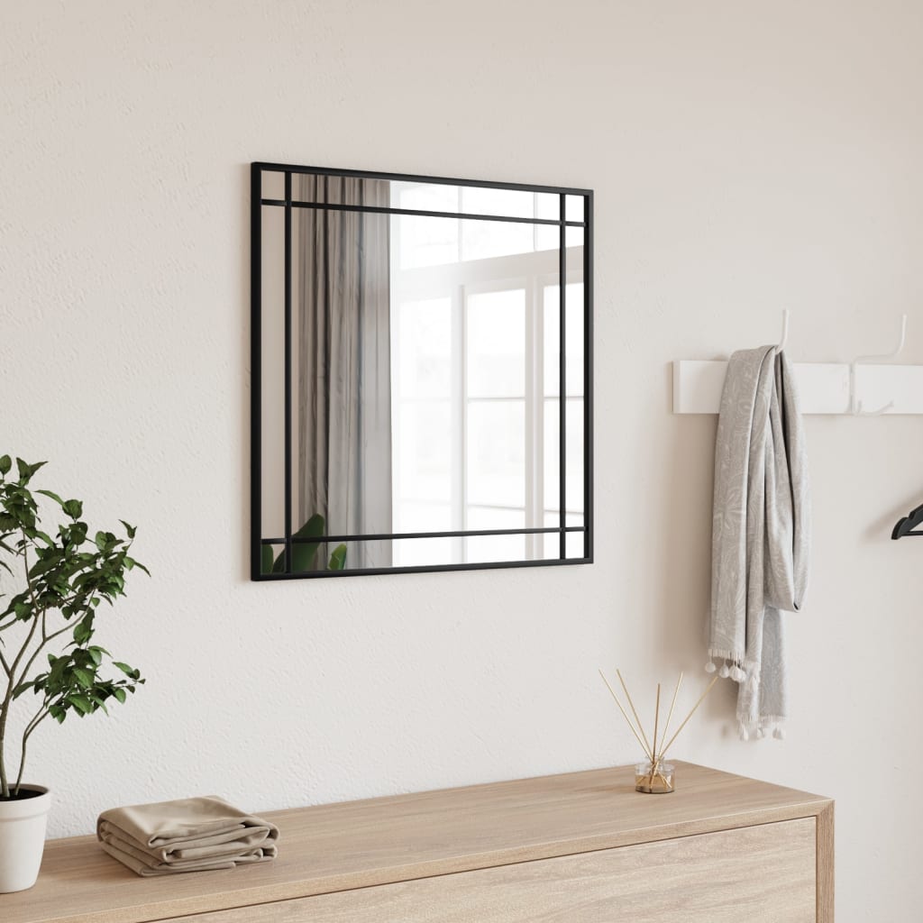 vidaXL Nástenné zrkadlo čierne 60x60 cm štvorcové železné