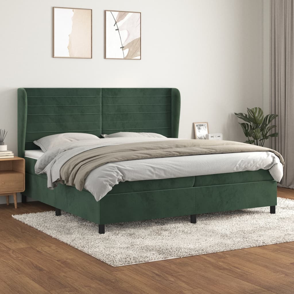 vidaXL Posteľný rám boxsping s matracom tmavozelený 200x200 cm zamat