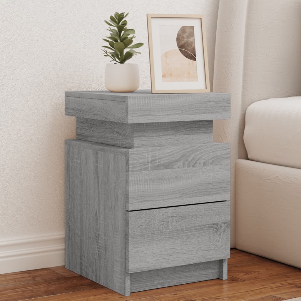 vidaXL Nočné stolíky s LED svetlami sivé sonoma 35x39x55 cm