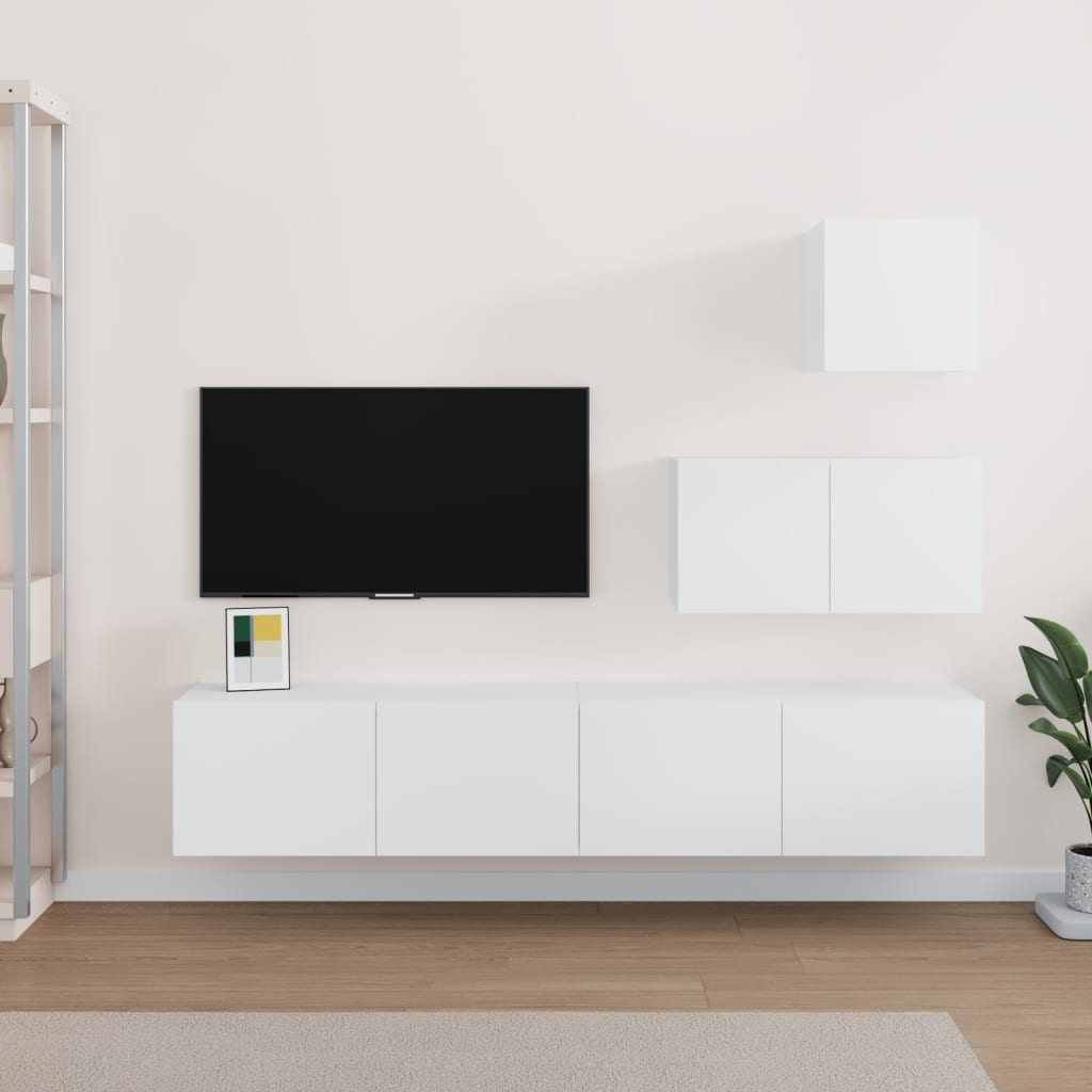 vidaXL 4-dielna súprava TV skriniek biela spracované drevo