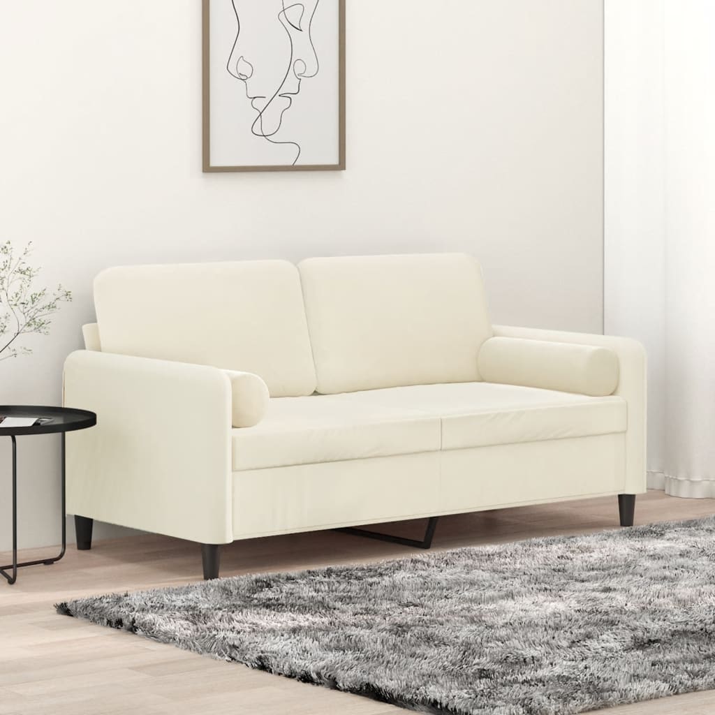vidaXL 2-miestna pohovka s vankúšmi krémová 140 cm zamat