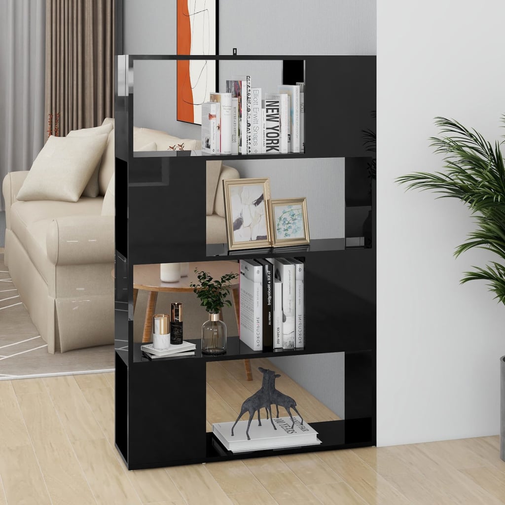 vidaXL Knižnica/deliaca stena lesklá čierna 80x24x124,5 cm