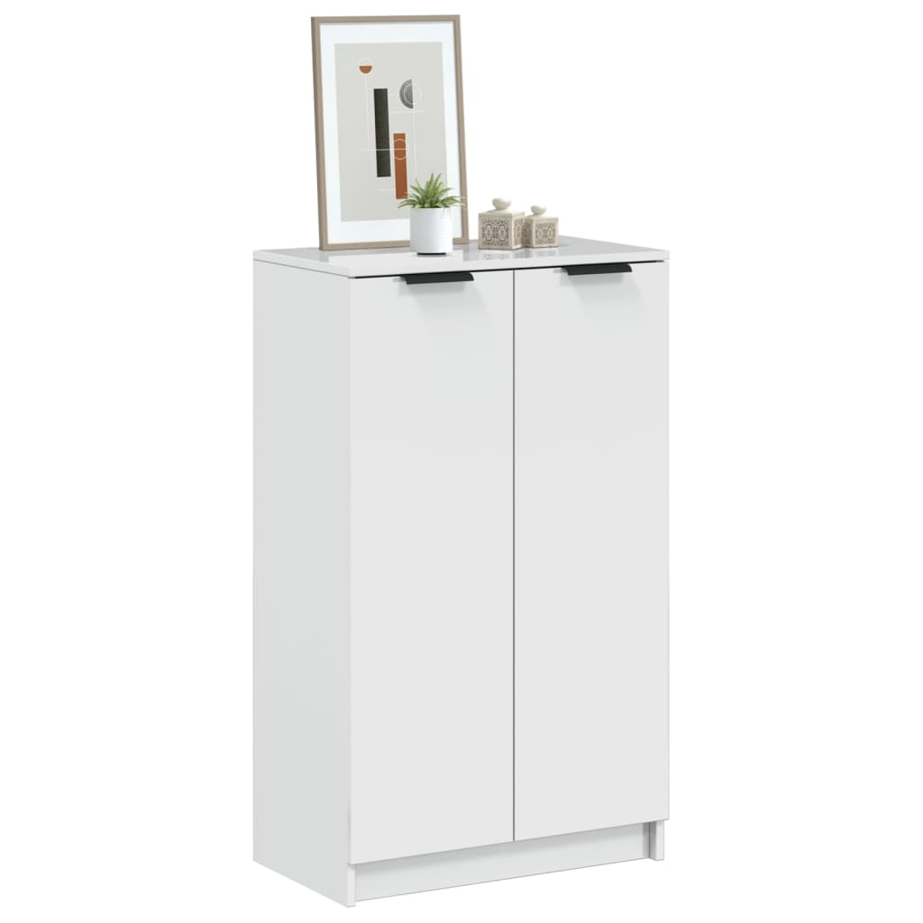 vidaXL Botník lesklý biely 59x35x100 cm spracované drevo