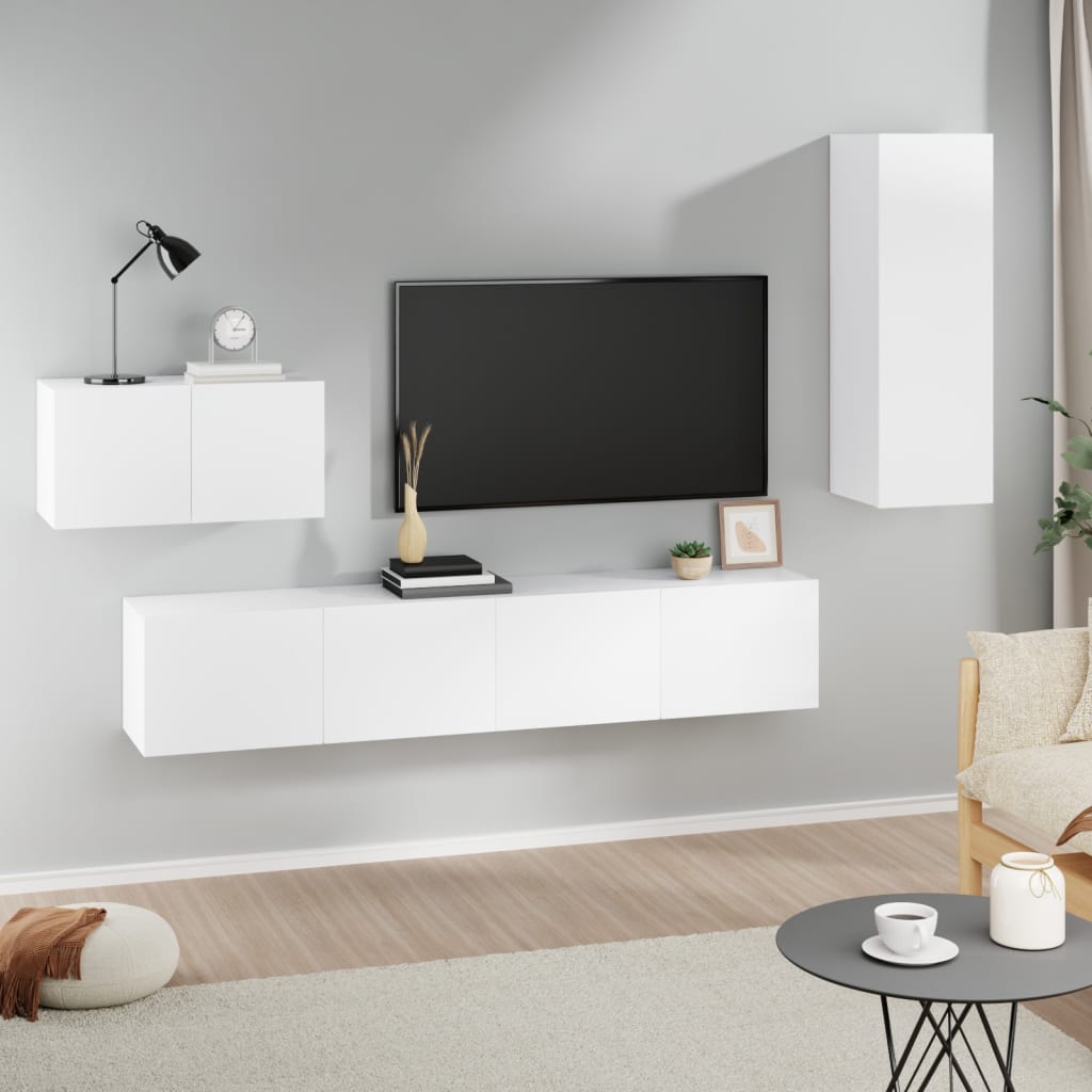 vidaXL 4-dielna súprava TV skriniek biela spracované drevo
