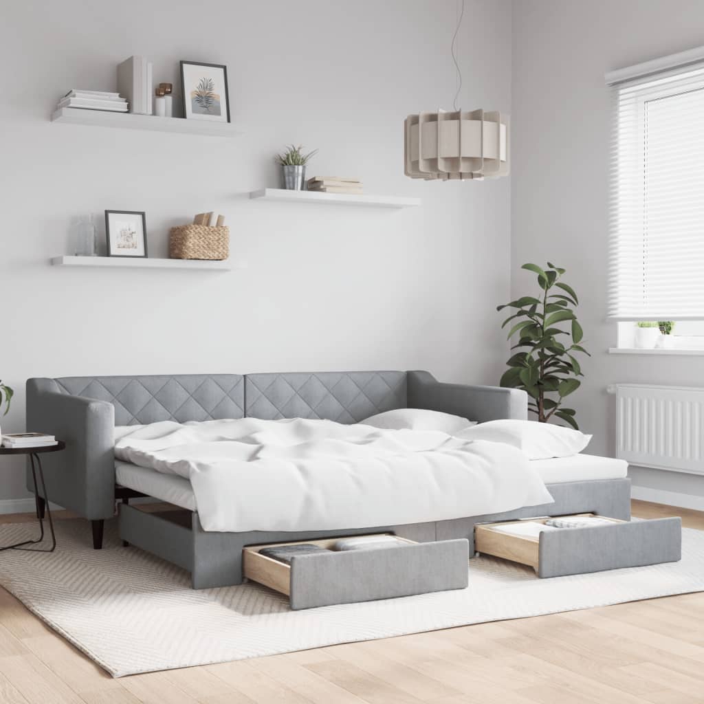 vidaXL Rozkladacia denná posteľ so zásuvkami bledosivá 90x200 cm látka