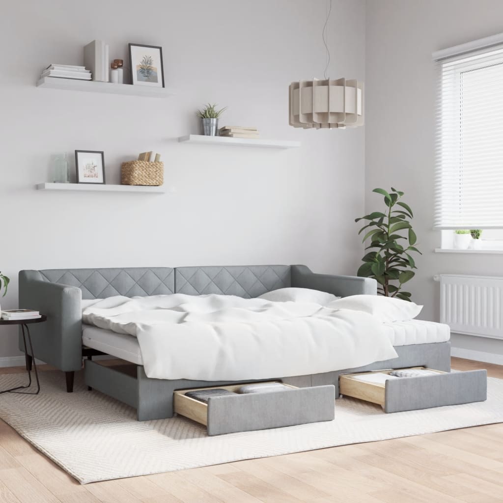 vidaXL Rozkladacia denná posteľ so zásuvkami bledosivá 90x200 cm látka