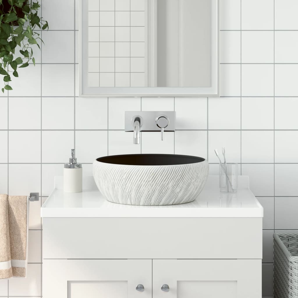 vidaXL Umývadlo na dosku čierno-sivé okrúhle Φ41x14 cm keramické
