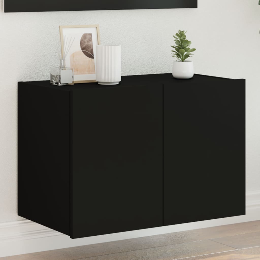 vidaXL TV nástenná skrinka s LED svetlami čierna 60x35x41 cm