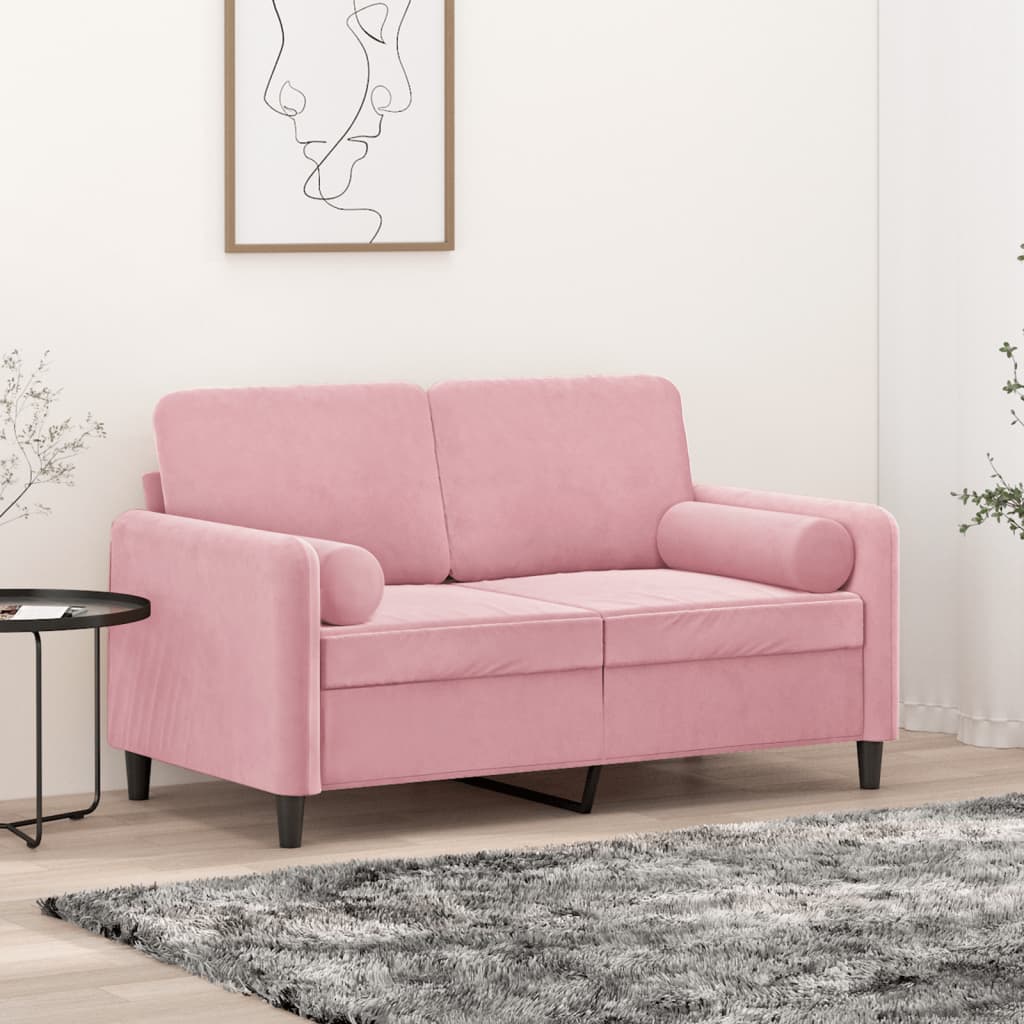 vidaXL 2-miestna pohovka s vankúšmi ružová 120 cm zamat