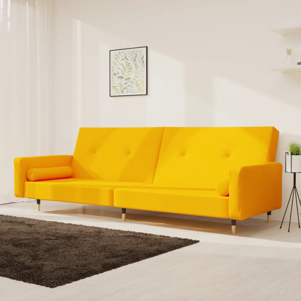 vidaXL 2-miestna rozkladacia pohovka s 2 vankúšmi, žltá, zamat